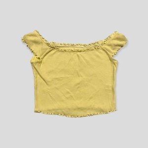 PACSUN ME TO WE YELLOW WAFFLE TRIM OFF THE SHOULDER FLORAL TOP XS